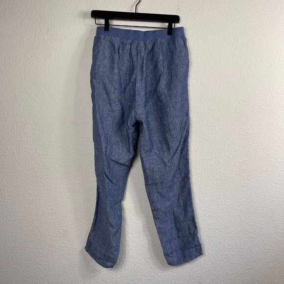 J.Jill 100% Linen Pull-On Pants Blue Size Small Elastic Waist Side Pockets - Picture 6 of 8